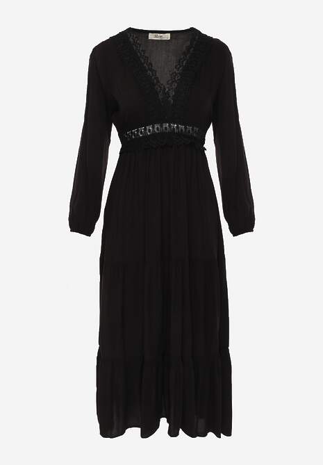 Rochie Neagră Cloș cu Volan și Dantelă Kiaya 6