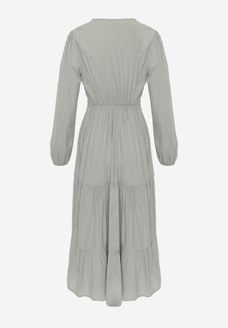 Zielona Sukienka Rozkloszowana z Falbanką i Koronką Kiaya 7