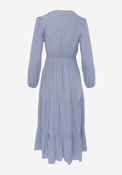 Niebieska Sukienka Rozkloszowana z Falbanką i Koronką Kiaya 7