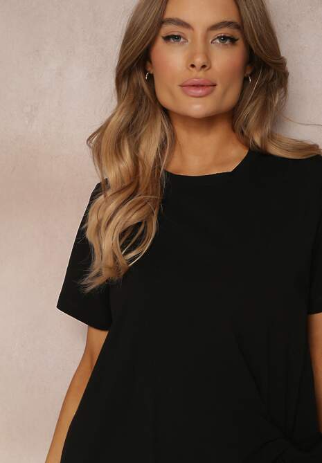 Czarna Sukienka T-shirtowa Oversize z Rozcięciem Diasima 5
