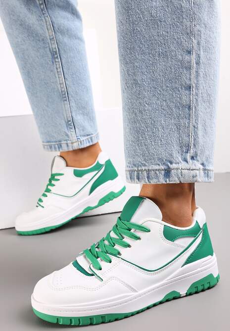 Biało-Zielone Sneakersy na Płaskiej Podeszwie z Bieżnikiem Figedla