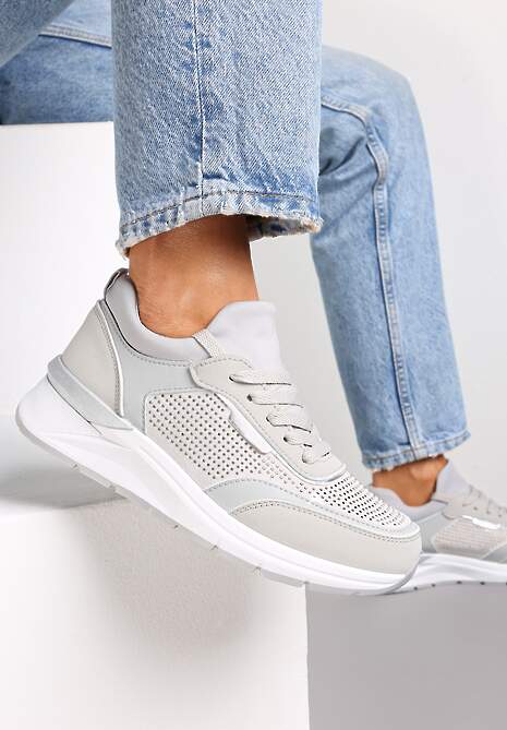 Szare Sneakersy z Błyszczącymi Cyrkoniami Aviveria