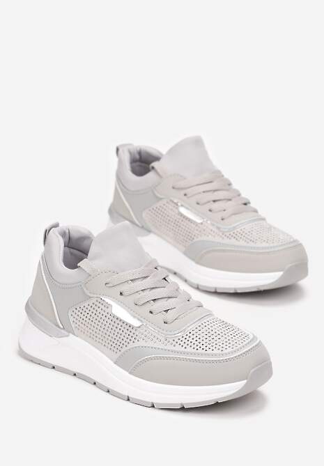Szare Sneakersy z Błyszczącymi Cyrkoniami Aviveria 4
