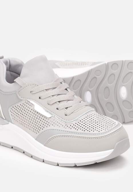 Szare Sneakersy z Błyszczącymi Cyrkoniami Aviveria 5