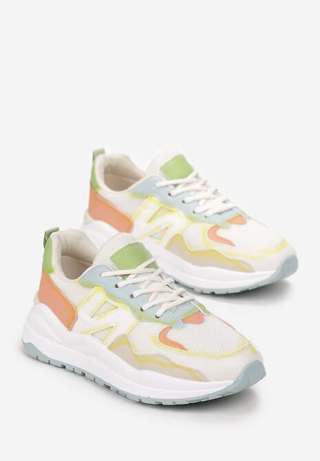 Biało-Pomarańczowe Sneakersy Przed Kostkę Zdobione Przeszyciami Flallesi 4