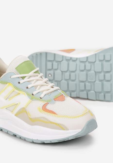 Biało-Pomarańczowe Sneakersy Przed Kostkę Zdobione Przeszyciami Flallesi 5