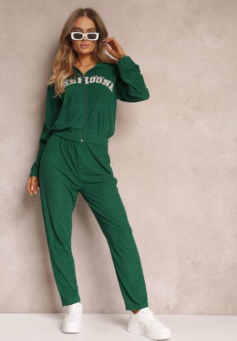 Zielony 2-częściowy Prążkowany Komplet Dresowy z Bluzą i Spodniami Eirso