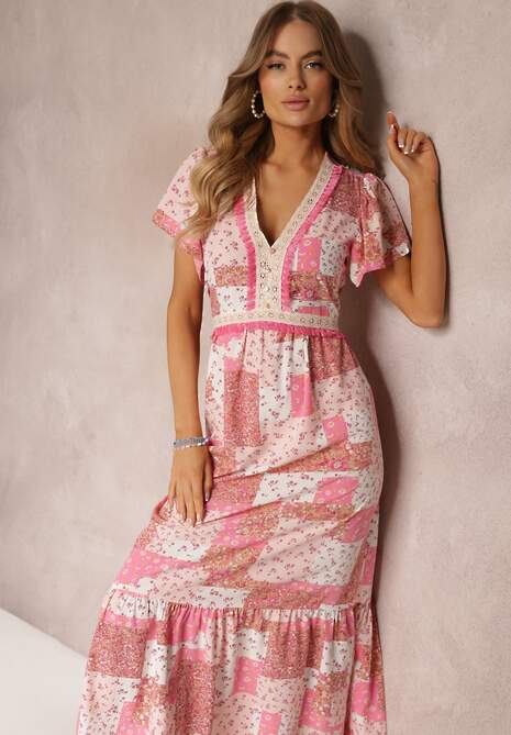 Rochie roz cu volane cu flori Jessiah 4
