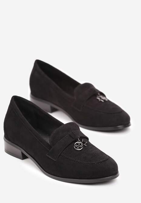 Mocasini Negri Slip-On cu Pandantiv Decorativ și Brant din Piele Glynis 4