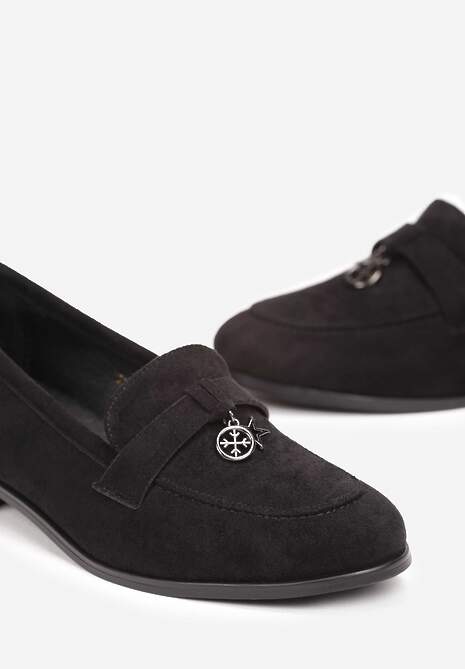 Mocasini Negri Slip-On cu Pandantiv Decorativ și Brant din Piele Glynis 5