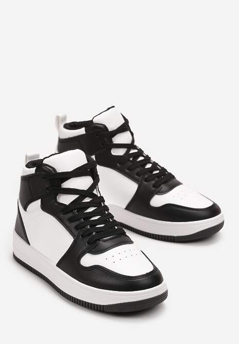 Czarno-Białe Sneakersy Sznurowane za Kostkę z Perforacją Filomena 4