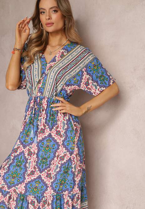 Rochie maxi bleumarin din viscoză cu elastic în talie și volan Cophine 4