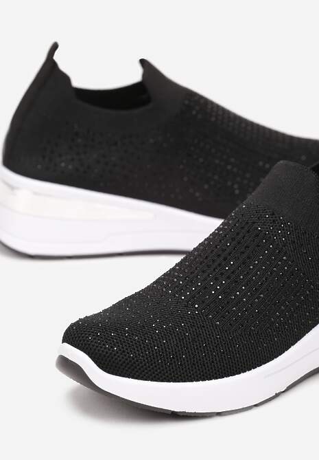 Czarne Wsuwane Sneakersy na Niskim Koturnie Zdobione Cyrkoniami Taslah 5