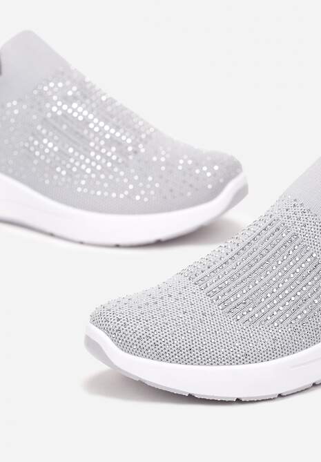 Szare Wsuwane Sneakersy na Niskim Koturnie Zdobione Cyrkoniami Taslah 5