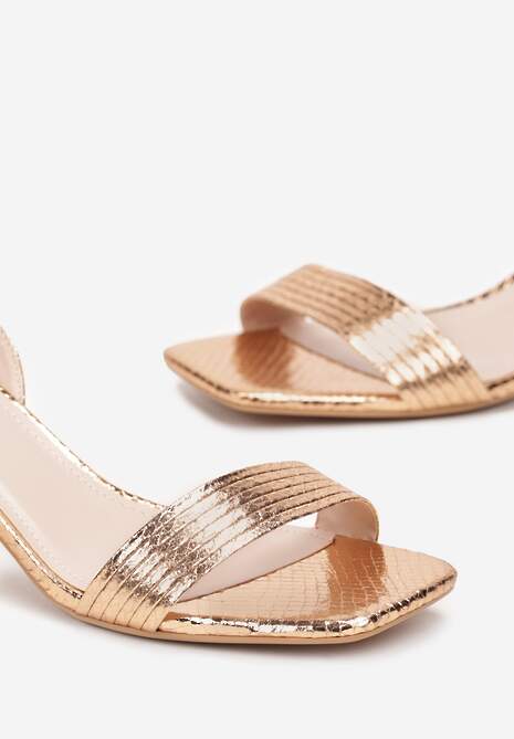 Sandale Champagne cu Vârf Pătrat și Toc Bloc Litria 5