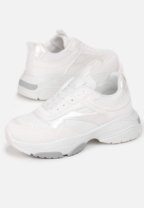 Białe Sneakersy z Metalicznymi Wstawkami na Grubej Podeszwie Tahara 4