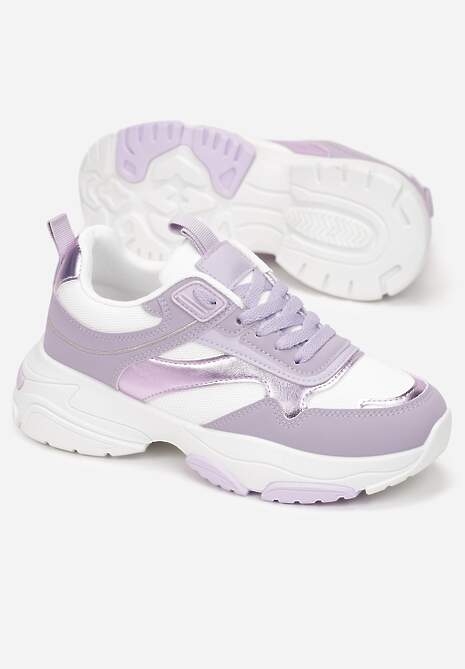 Fioletowe Sneakersy z Metalicznymi Wstawkami na Grubej Podeszwie Tahara 4