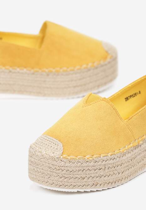 Żółte Espadryle z Imitacji Zamszu na Platformie z Plecionką Tenaia 5