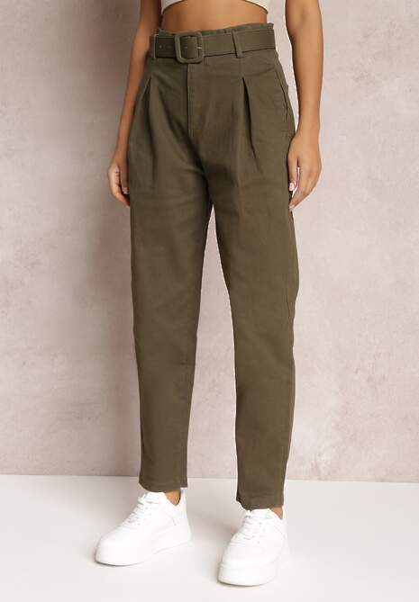 Ciemnozielone Jeansy Mom Fit z Paskiem Alemothee 4