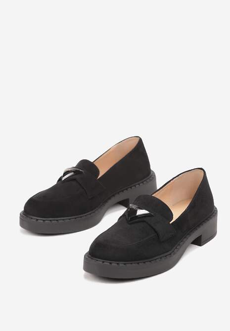 Mocasini negri cu branț din piele naturală și aplicație decorativă Ochelari 4