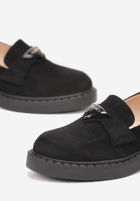 Mocasini negri cu branț din piele naturală și aplicație decorativă Ochelari 5