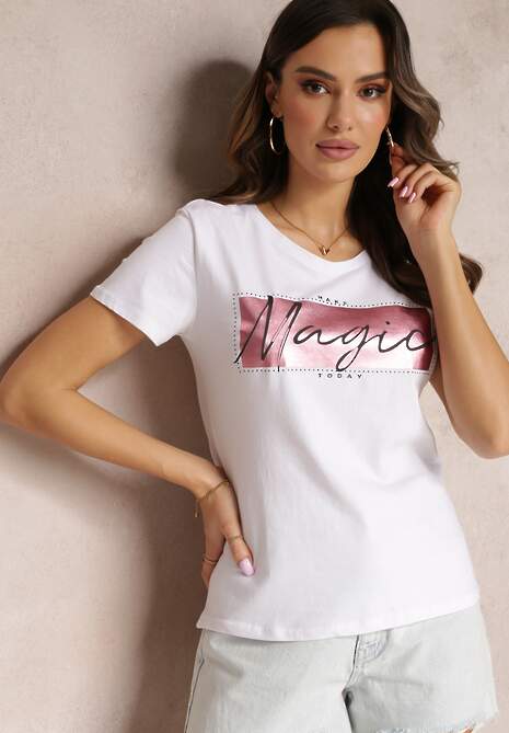 Biały T-shirt Bawełniany z Nadrukiem Malyia
