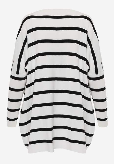 Biały Oversizowy Sweter z Rękawami o Fasonie Nietoperz i Wzorem w Paski Eistauma 7