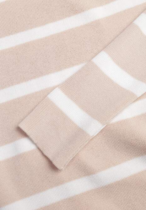 Bej Oversize Pulover cu Mâneci Liliac și Model în Dungi Eistauma 6