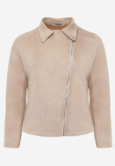 Jachetă asimetrică bej din imitație de piele întoarsă Kmiya 6