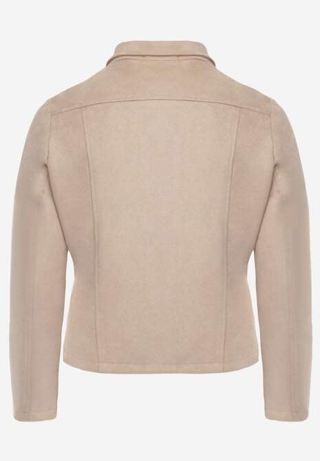 Jachetă asimetrică bej din imitație de piele întoarsă Kmiya 7