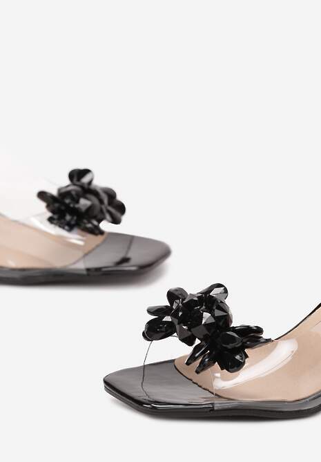 Sandale Negre Transparente cu Toc Conic decorate cu Cristale Acamisia 5