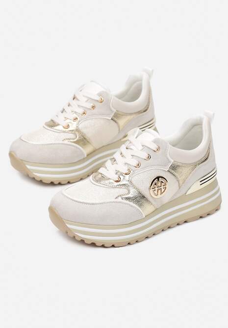 Złote Sneakersy na Ozdobnej Podeszwie i Wkładką ze Skóry Naturalnej Agiri 4
