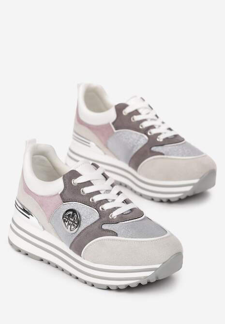 Szare Sneakersy na Ozdobnej Podeszwie i Wkładką ze Skóry Naturalnej Agiri 4