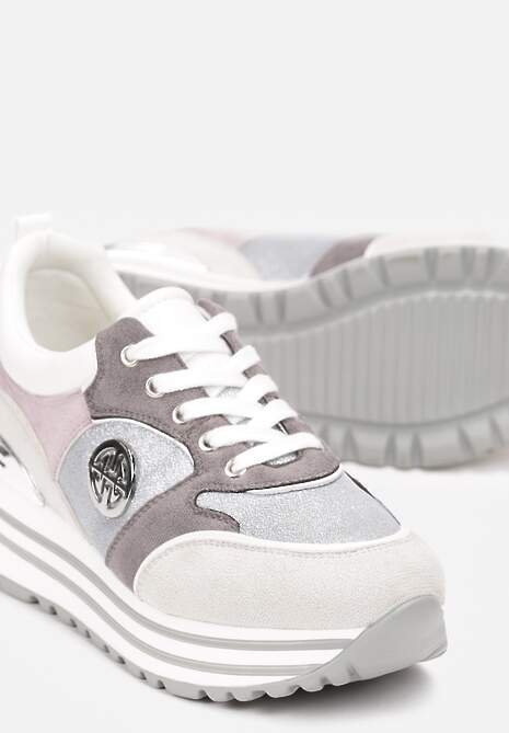 Szare Sneakersy na Ozdobnej Podeszwie i Wkładką ze Skóry Naturalnej Agiri 5