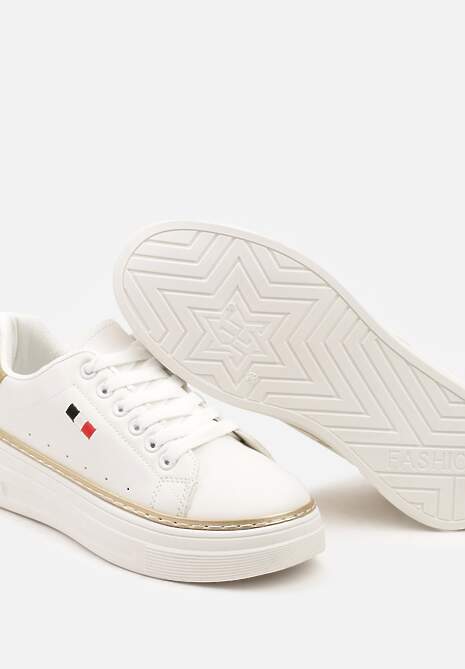 Biało-Beżowe Sznurowane Sneakersy na Płaskiej Podeszwie z Lamówką Fedat 6