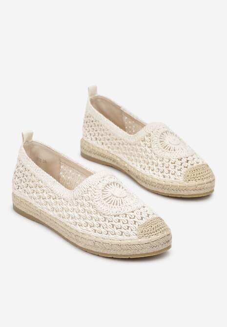Beżowe Espadryle na Plecionej Podeszwie z Ażurową Cholewką przed Kostkę Olloh 4