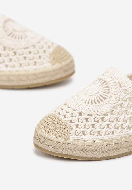 Beżowe Espadryle na Plecionej Podeszwie z Ażurową Cholewką przed Kostkę Olloh 5