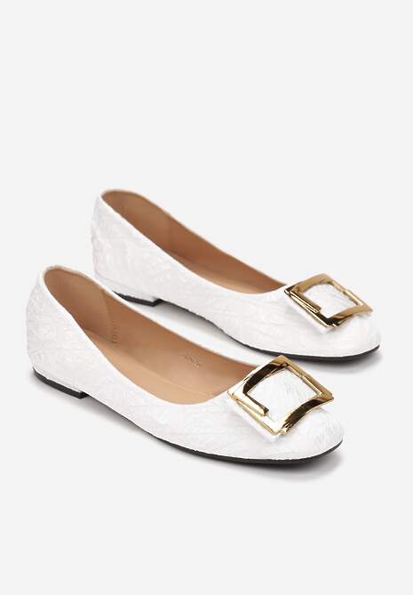 Białe Koronkowe Balerinki z Szeroką Klamrą i Lylnea 4