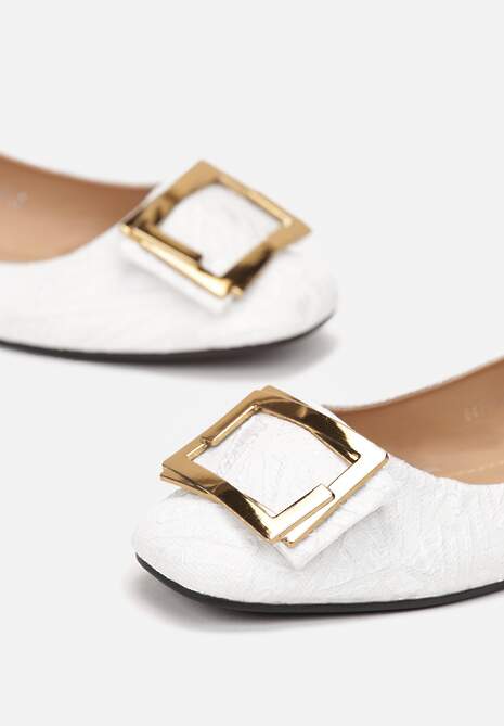 Białe Koronkowe Balerinki z Szeroką Klamrą i Lylnea 5