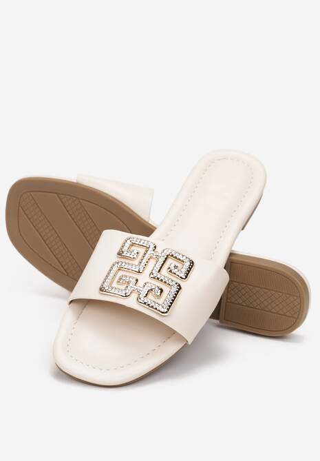Sandale bej cu ornament metalic cu zirconiu Helenthea 4