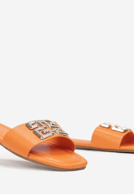 Papuci Portocalii cu Ornament Metalic cu Pietre Strass Helenthea 5