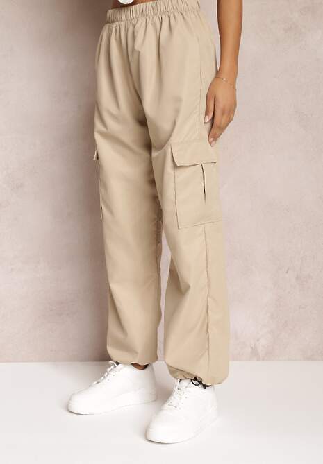 Bej Pantaloni Cargo cu Elastic în Talie și Șnururi la Glezne Neila 4