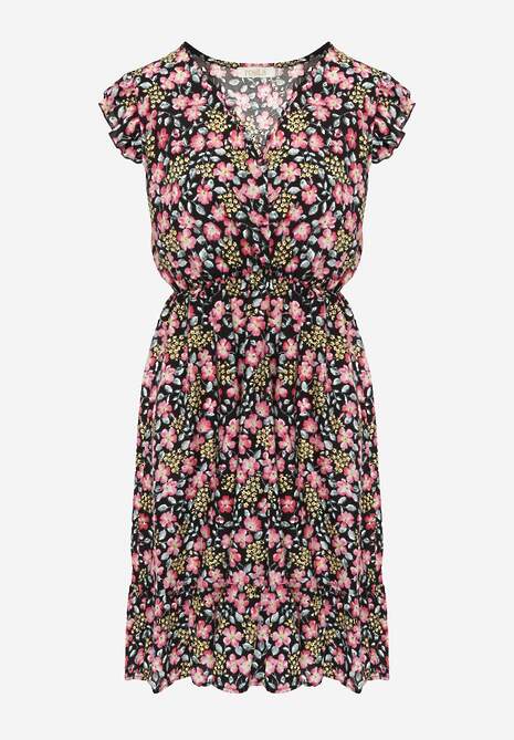 Rochie Neagră Cloșată cu Flori din Viscoză Selesima 6