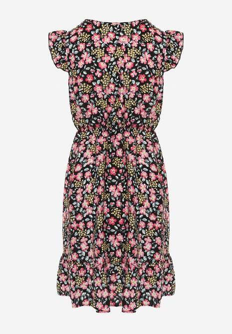 Rochie Neagră Cloșată cu Flori din Viscoză Selesima 7