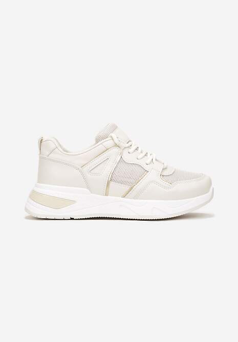 Beżowe Sneakersy na Ozdobnej Podeszwie ze Sznurowaniem Clarie 4