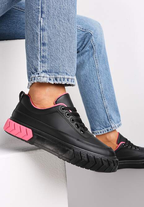 Sneakers Negri pe Platformă Embosată cu Lanț Jaihini