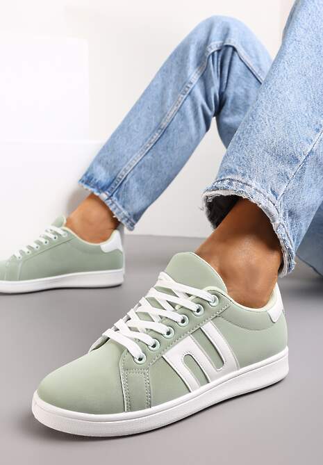 Zielone Sneakersy z Modnym Przeszyciem Agnemona