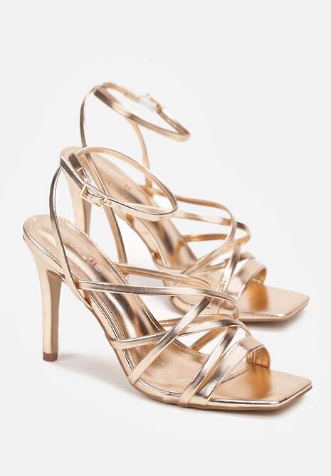 Szampańskie Sandały z Cienkimi Paskami na Wysokiej Szpilce Riga 4