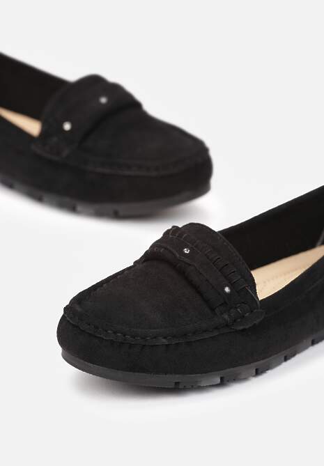 Mocasini Negri cu Talpă Joasă și Cusături Decorative Zeramona 5