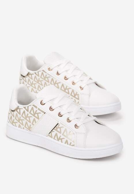 Biało-Złote Sznurowane Sneakersy z Metalicznym Nadrukiem Raynia 4